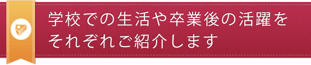 学校での生活や卒業後の活躍をそれぞれご紹介します